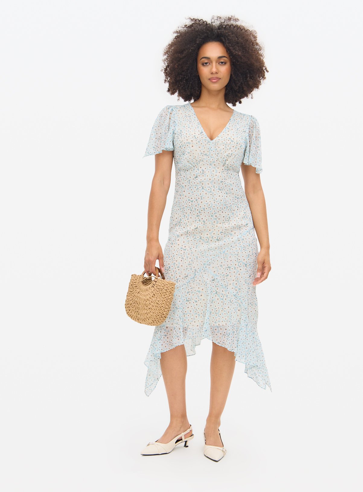 Blue Floral Print Semi-Sheer Midi Tea Dress 8 - Image 2 thumbnail